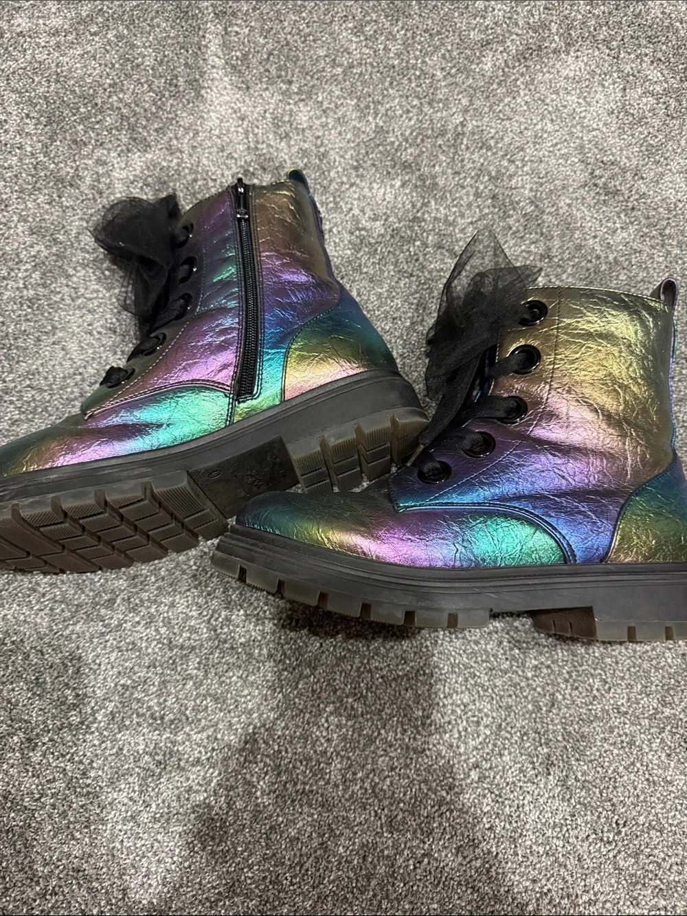 Nina Kids Chassy Metallic Iridescent Combat Boots Girls Size 6